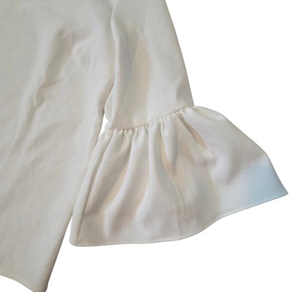 Do + Be White Blouse Bell Sleeves, Button Keyhole Closure in back, textured sz L - Picture 5 of 10
